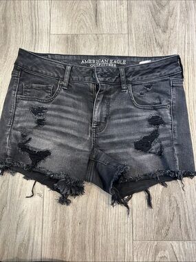 American Eagle Outfitters Black Distressed Jean Shorts - Frayed Hem